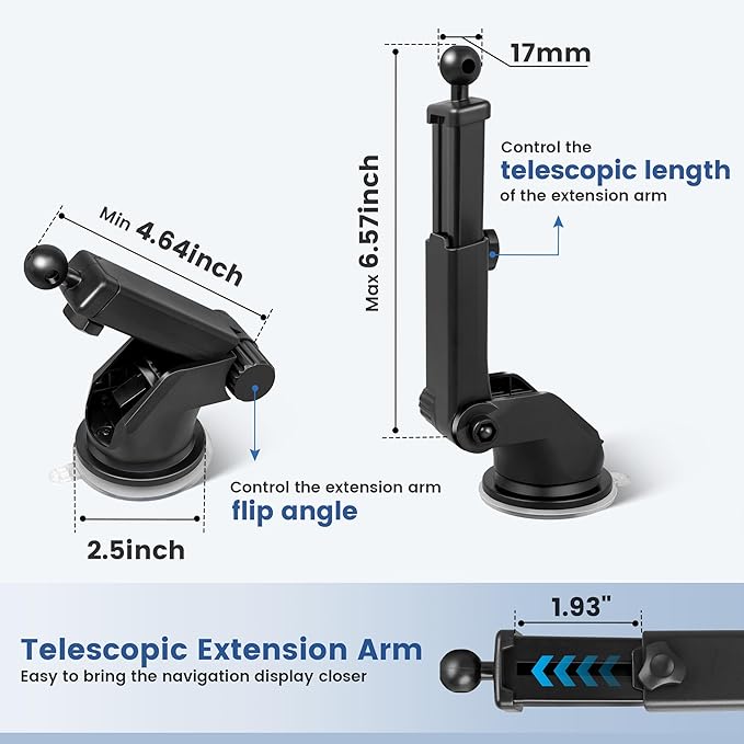 EWAY for Garmin GPS Mount w/Telescopic Extension Arm, Replacement Dash Ball Mount Holder for Dashboard Windshield Windscreen for Garmin Nuvi RV Dezl Drive Drivesmart Zumo Driveassist DriveLuxe