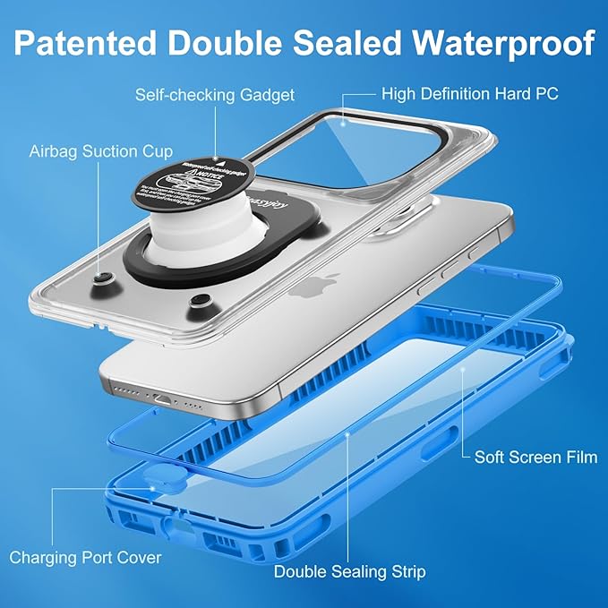 Beasyjoy Waterproof Phone Case, Underwater Phone Case for Snorkeling, Universal IPX8 Diving Pouch with Lanyard for iPhone Samsung Google Moto Series-NOT Fit Snugly Touchscreen Operated Only-Dark Blue