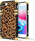 Compatible with iPhone 8 7 SE Case, Brown Leopard Texture Luxury Golden Decoration for Girl Women Soft TPU Shockproof Protective Hard PC Back for iPhone 8 7 SE