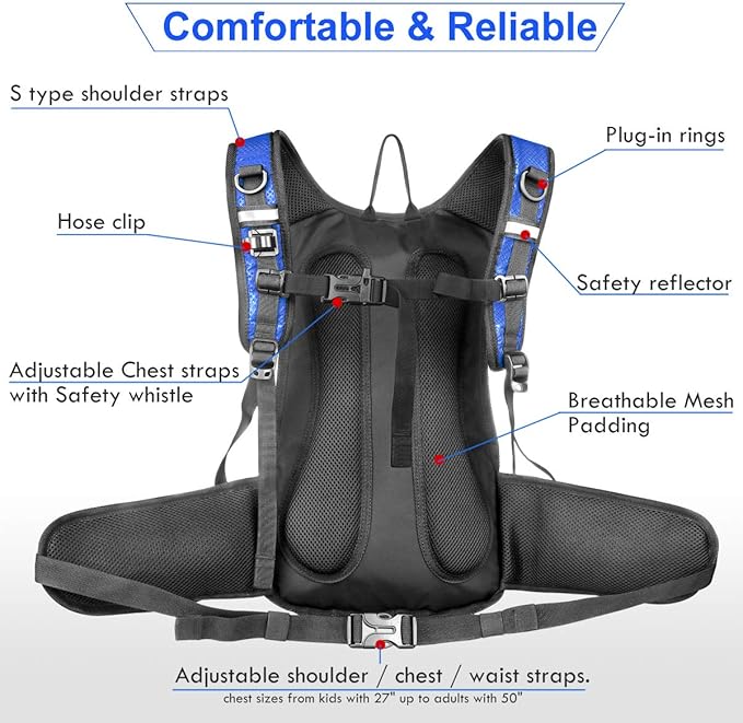 Mothybot Insulated Hydration Backpack Pack with 3L BPA Free Leak Proof Water Bladder, Large Storage Lightweight Hiking Daypack with Waist Pouches & Cooler Layer, for Running, Biking, Camping, Festival