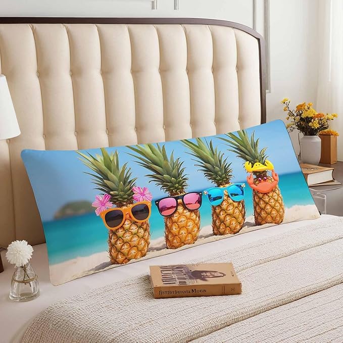 Pineapple Decorative Home Pillow Covers, Beach Pineapples Long Body Pillow Cover Sleeper Pillow Cushion Cover Bedding Body Pillowcase for Man Woman Sofa Patio Shop 20x54 Inch