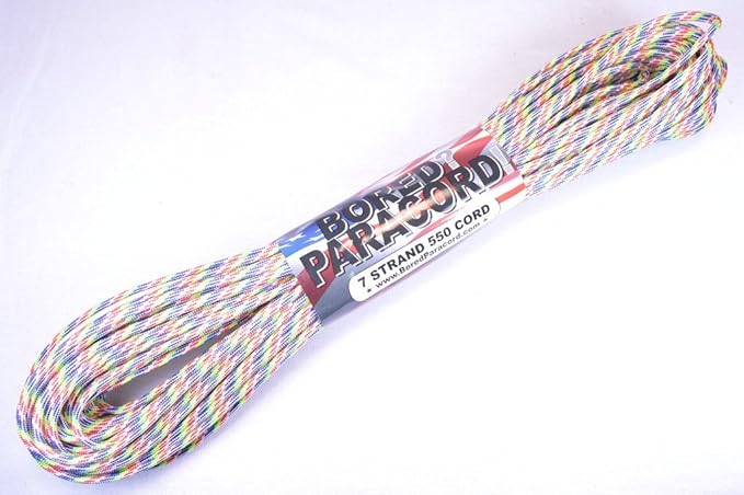BORED? PARACORD! 550 lb Paracord – Ideal for Crafting, DIY Projects, Camping, Military & Active Outdoors – 300+ Colors – Tactical Parachute Cord Type III – Strong - Tie-Dye 50 Feet