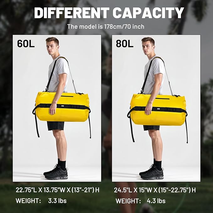 MIER Waterproof Duffel Bag Motorcycle Dry Bag Backpack Large Roll-Top Heavy Duty Dry Duffle Bags for Kayaking Camping Boating Gym Beach Cruise Ship, 60L/80L
