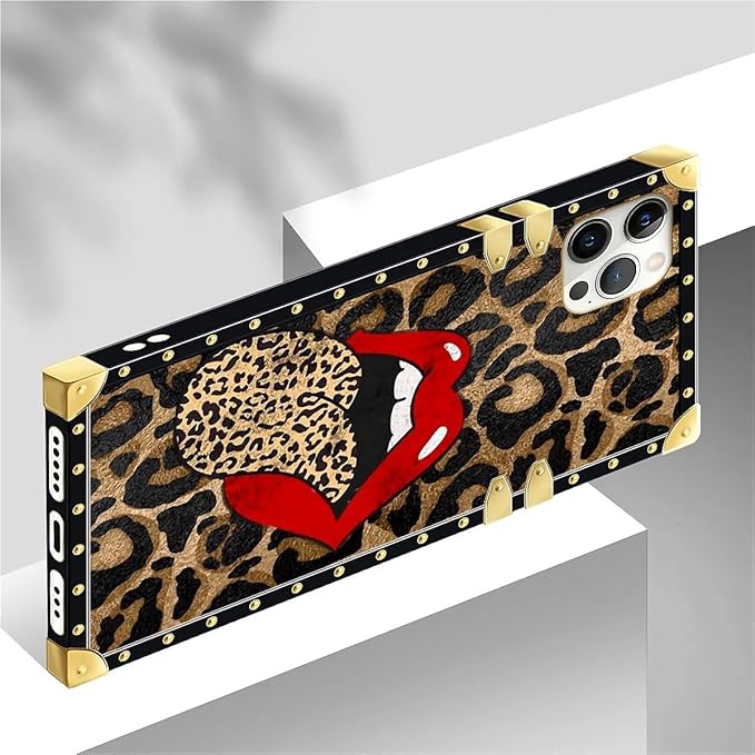 Compatible with iPhone 12 Pro Max Case, Brown Leopard Print Mouth Luxury Golden Decoration for Girl Women Soft TPU Shockproof Protective Hard PC Back for iPhone 12 Pro Max