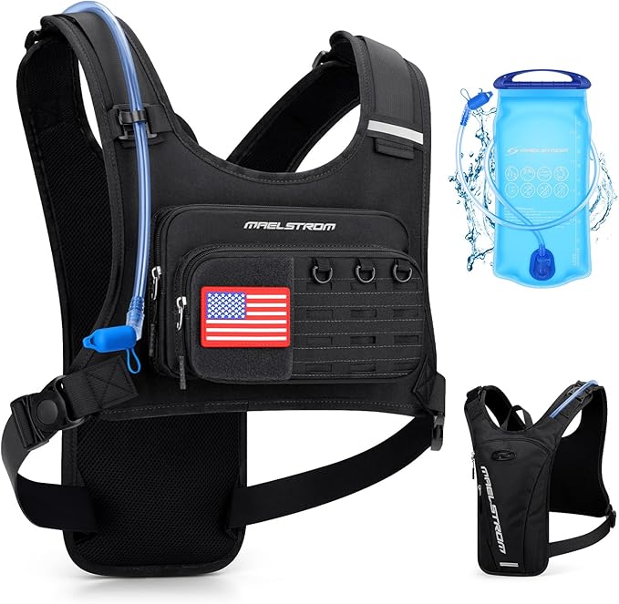 Maelstrom Running Vest, Detachable Hydration Backpack for Men Women with 2L Water Bladder & Chest Pack, Breathable Hiking Water Backpack for Cycling, Climbing, Marathon