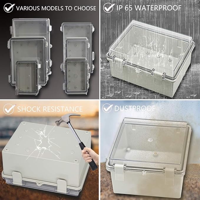 Zulkit 2pcs Junction Box ABS Plastic Dustproof Waterproof IP65 Electrical Boxes Hinged Shell Outdoor Universal Project Enclosure Clear Cover with 2 Cable Glands 5.9 x 3.9 x 2.8 inch (150x100x70 mm)