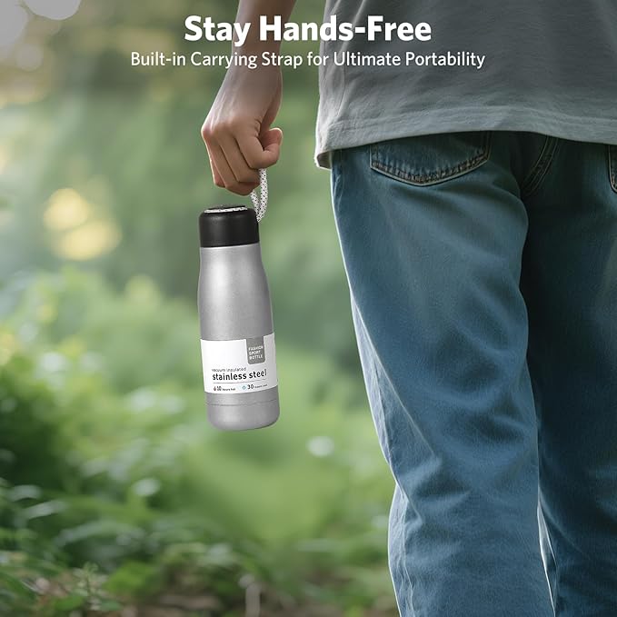 Small Water Bottle 12 oz, Dusgut Insulated Water Bottle,Stainless Steel,Wide Mouth Portable Lid,Silver