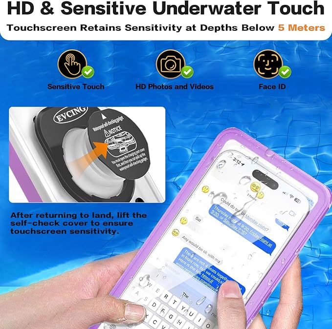Waterproof Phone Case, Underwater Phone Cases for Snorkeling, IPX8 Diving Case, 360 Full Body Protection for iPhone 16 Pro Max/15/14/Galaxy S24, Up to 6.9 Inch, Beach Cruise Essentials (Purple)