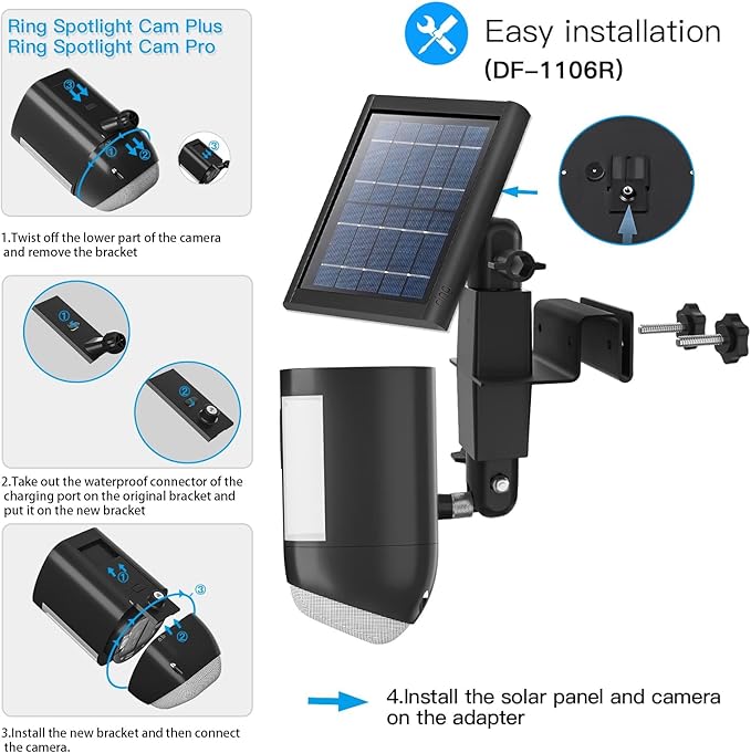HOLACA 2-in-1 Weatherproof Gutter Mount for Stick Up Cam Pro Solar Panel, Spotlight Cam Battery and Stick Up Cam/Outdoor Cam Plus Mount Accessories for Ring Solar Panel (Black)