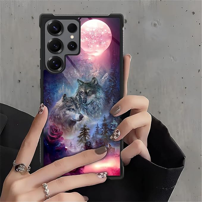 for Samsung Galaxy S25 Ultra Case,Graphic Design for Girl Boy Soft Silicone Hard Acrylic Shock Protection Designed for Samsung Galaxy S25 Ultra Star Two Wolfs Howling Pattern
