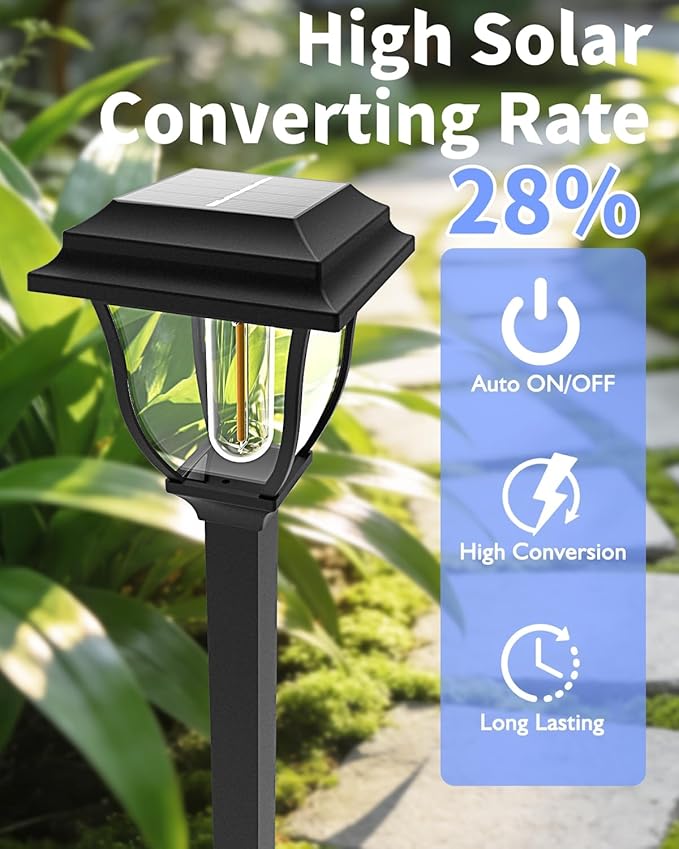 Solar Pathway Lights 2 Pack Mini Outdoor 3000K Bright Auto On/Off Solar Garden Lights Long Lasting Solar Powered Landscape Light for Path Yard Walkway Lawn Driveway Decor Lighting - Warm White