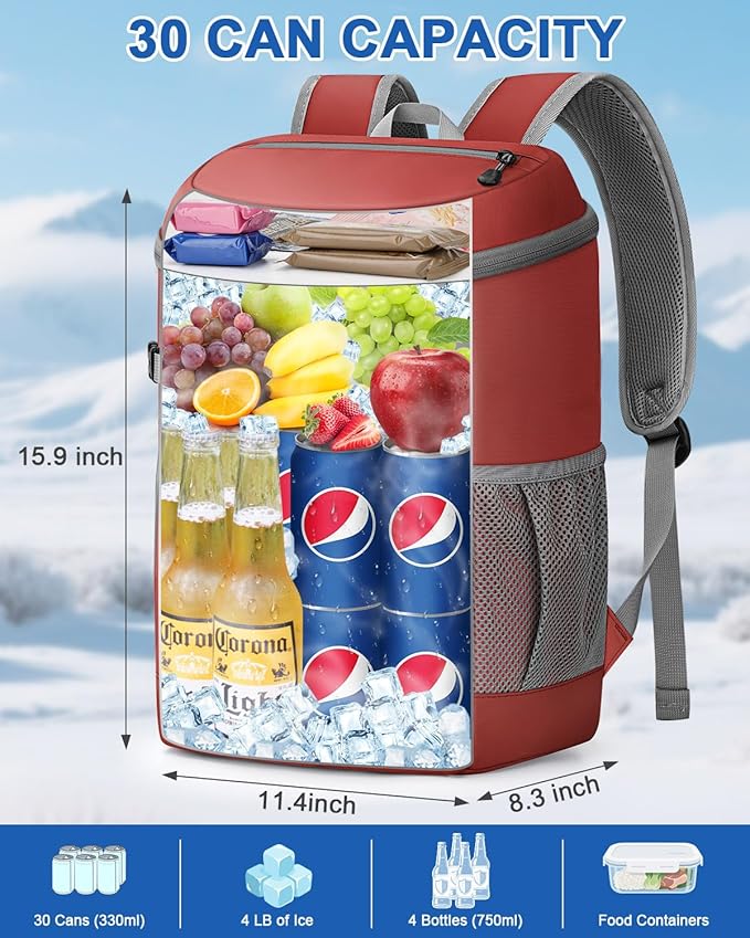 Pritent Cooler Backpack for Men Women Insulated Waterproof Backpack Cooler Leak Proof Cooler Bag Lightweight Lunch Backpack for Camping Beach Travel Picnic
