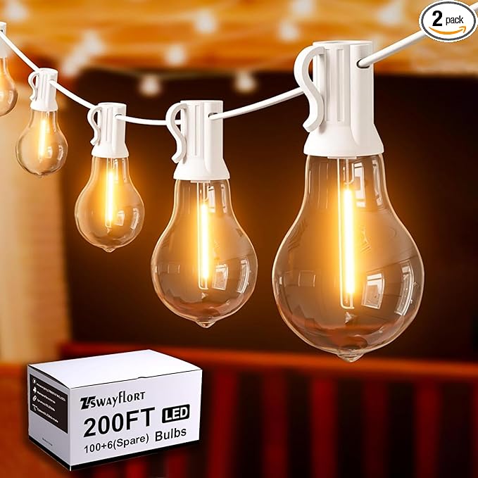 String Lights for Outside 200FT Patio Lights, LED String Light with 100+6(Spare) Waterproof Edison Bulbs, Hanging White Outdoor Light for Backyard, Bistro, Porch, Balcony White Cord