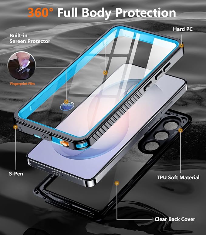 Temdan Designed for Samsung Galaxy S26 Ultra Case Waterproof, Built-in Lens & Screen Protector Military Grade Shockproof Dropproof IP68 Underwater Full Body Phone Case for Galaxy S26 Ultra 6.9"-Blue