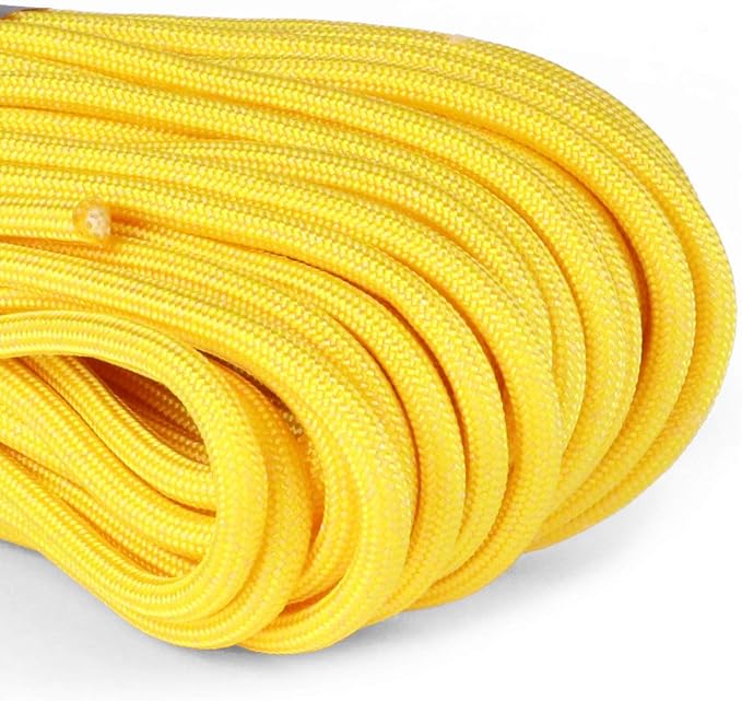 Atwood Rope MFG 550 Paracord 100 Feet 7-Strand Core Nylon Parachute Cord Outside Survival Gear Made in USA | Lanyards, Bracelets, Handle Wraps, Keychain (Yellow)