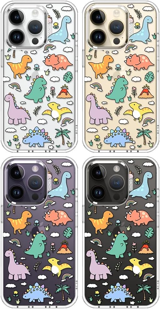 MOSNOVO for iPhone 14 Pro Case | Military Grade 6.6ft Drop Tested | Clear with Dinosaur Land Design
