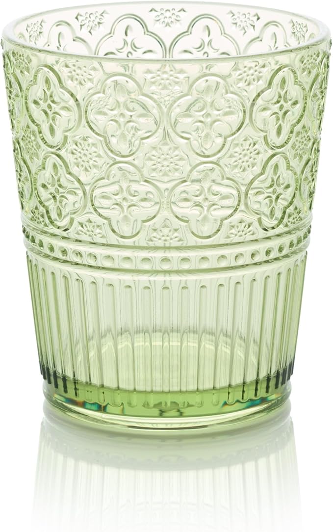 Certified International Victoria Green Set of 6 Premium Acrylic DOF Glass 16 oz – Unbreakable Drinkware with Elegant Embossed Design, Perfect for Indoor & Outdoor Use