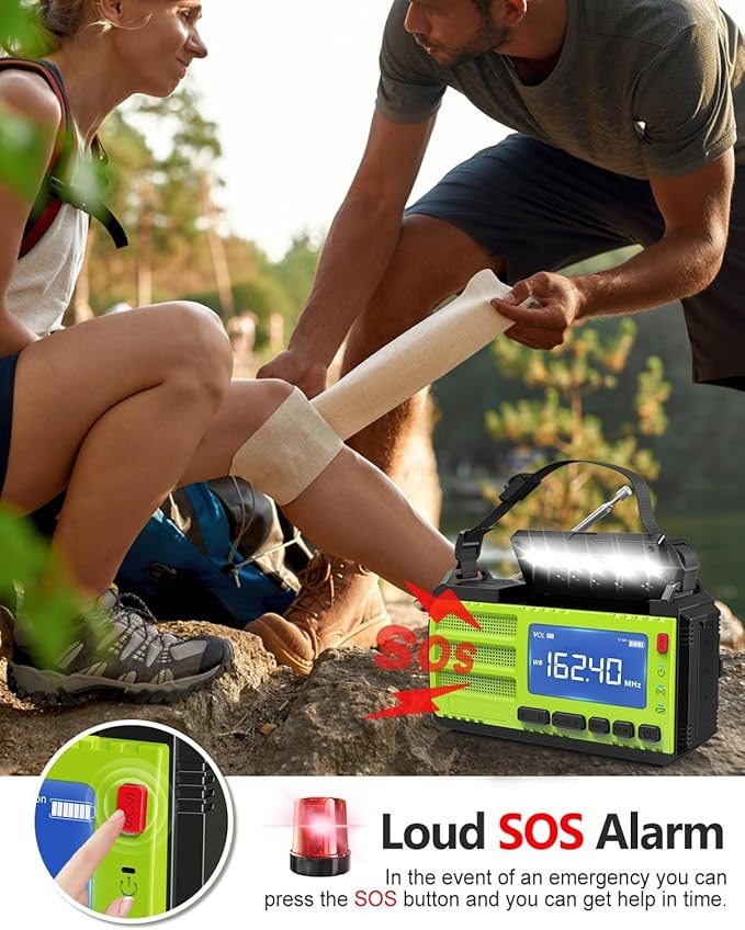 10000mAh/37000mWh Hand Crank Emergency Radio, AM FM NOAA Weather Alert Radio, Portable, Solar, 4 Charging Methods, 3-Mode Flashlight, Reading Lamp, SOS Alarm, Phone Charger for Winter Storm Emergency