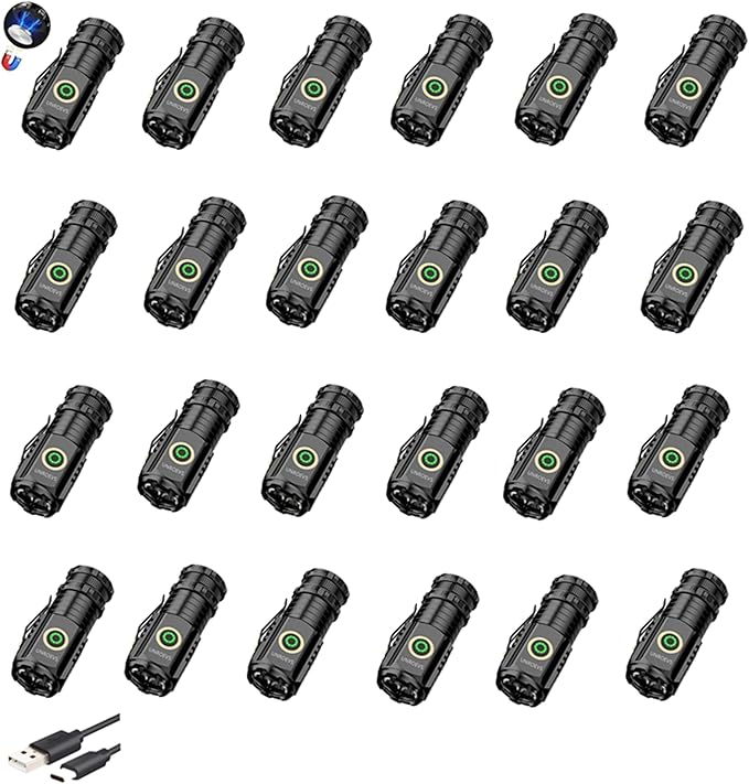 UNROEVS Mini Flashlight 2550 Lumens Rechargeable USB C Charging, Small Flashlights High Lumens 5 Modes, Pocket Light with Clip, Magnetic Flash Light for EDC,Camping, Hiking,Emergency (24pack)