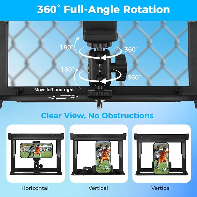 Game Changer Mounting Streaming Kit - Fence Phone Mount for Baseball - Game Changer Fence Holder with Shade and Power Bank Clip for iPhone, Samsung, Mevo, GoPro and Action Camera