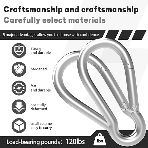 Carabiner, Heavy Duty Galvanized Steel Spring Snap Hook Carabiner Clips with 110LBS Holding Capacity, Ideal for Outdoor, Hammock, Swing and Travel (M4 1.6Inch, 50PCS)