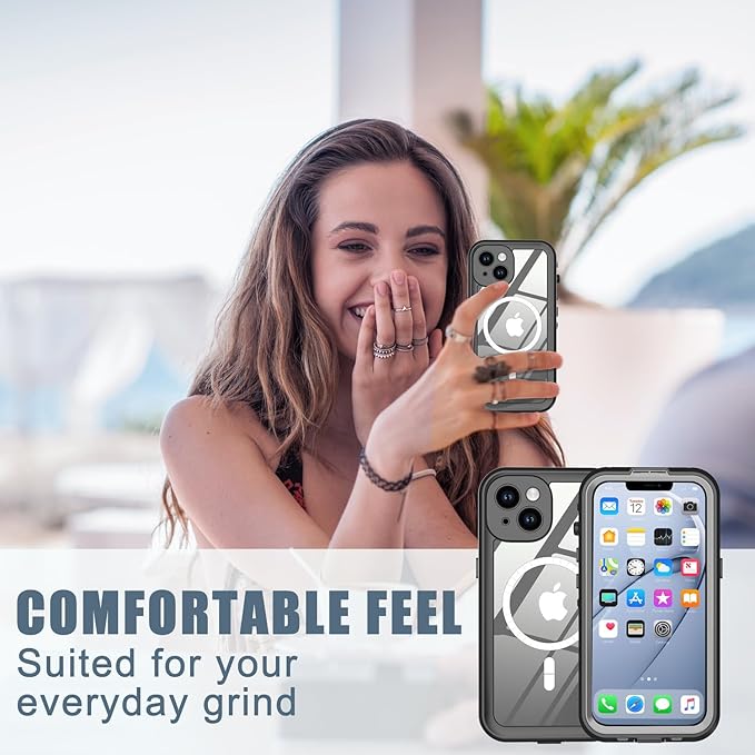 for iPhone 14 Case Waterproof, [Shockproof] [Dustproof] [IP68 Waterproof] Full-Body Hard Case Built-in [Lens Screen Protection] for Diving Case (Black, for iPhone 14 6.1in)