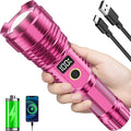 Flashlights High Lumens Rechargeable, 100,000LM LED Super Bright Flash Light, Zoomable Linternas with LCD Digital Display, 5 Mode, Waterproof, Powerful Tactical Flashlight for Emergencies Camping Gift