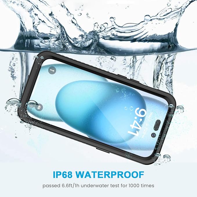 Lanhiem for iPhone 15 Case, IP68 Waterproof Dustproof Shockproof for iPhone 15 Cases with Built-in Screen Protector, Protective Heavy Duty Rugged Phone Cover for iPhone 15-6.1 inch (Black/Clear)