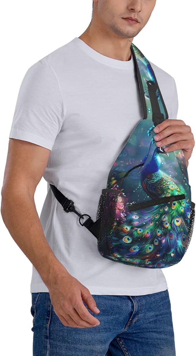 Peacock Sling Bag For Women Men Fashion Backpack Crossbody Beautiful Peacock Shoulder Bag Sling Backpack Chest Bag Travel Hiking Casual Sport Daypack