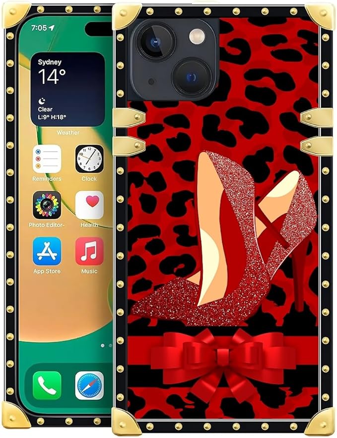 Compatible with iPhone 14 Case, Elegant High Heels Luxury Golden Decoration for Girl Women Soft TPU Shockproof Protective Hard PC Back for iPhone 14