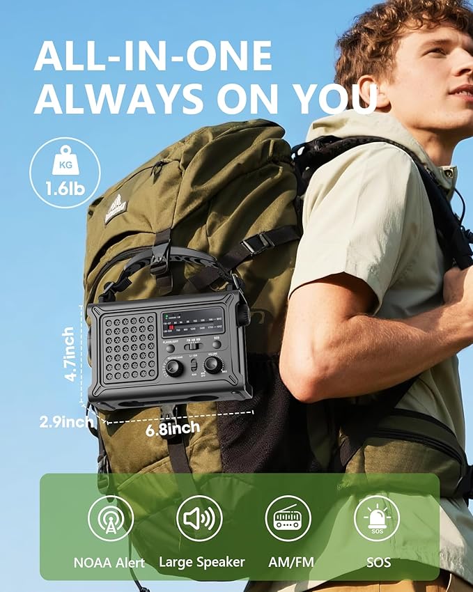 Emergency Weather Radio with Large Solar Panel, Efficient Hand Crank & Real 12000mAh Battery | AM/FM/NOAA Bands, LED Flashlight, Reading Lamp, SOS Alarm & Phone Charger for Outdoor & Emergency