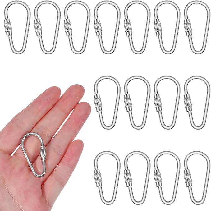 Nogeqi 15 Pcs Small Locking Carabiner, 1.4" D-Ring Key Hooks with Twist Lock Mini Locking Carabiner, Stainless Steel Carabiners with Lock for Keychain Pet Leash Parrot Bird Hanging Toys