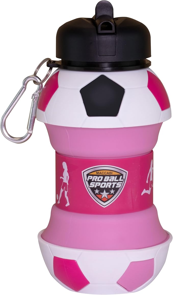 Maccabi Art Clip-On Collapsible BPA-Free Silicone Soccer Ball Water Bottle for Kids, 1 Liter Size