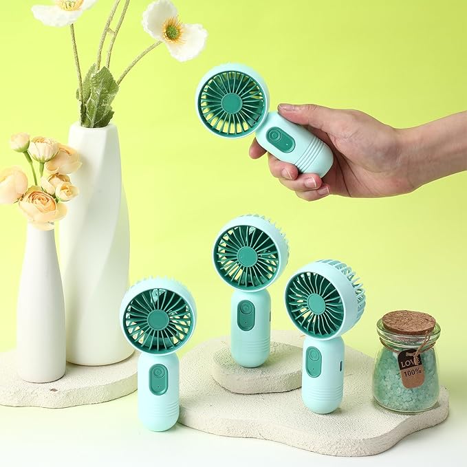 Rossesay 6 Pcs Mini Portable Fan Bulk Cute Handheld Lightweight Small Little Personal Hand Eyelash Fan 3 Speeds USB Rechargeable for Women Men Indoor Outdoor Makeup Travel (Green)
