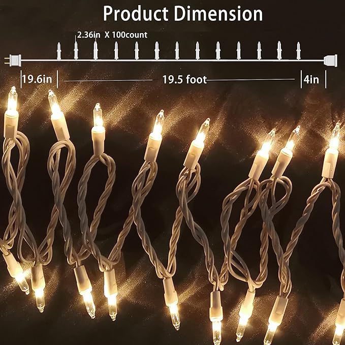 HISHINY Christmas Lights 100 Count Mini Clear Lights 21ft White Wire Christmas Tree String Lights Set for Outdoor Indoor Christmas Decorations Wedding Valentines Day Decor,UL Certified (21feet)