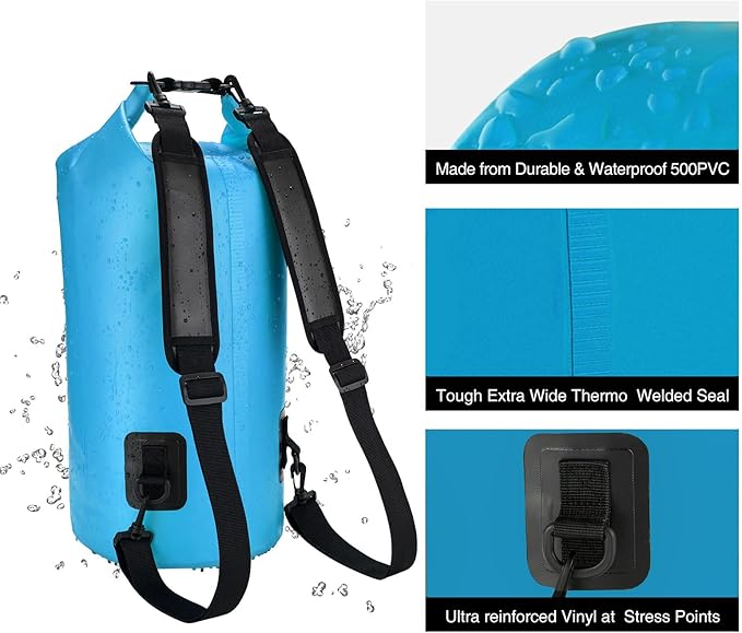 Piscifun Dry Bag, Waterproof Floating Backpack 10L/20L/30L/40L with Waterproof Phone Case for Boating, Kayaking, Fishing