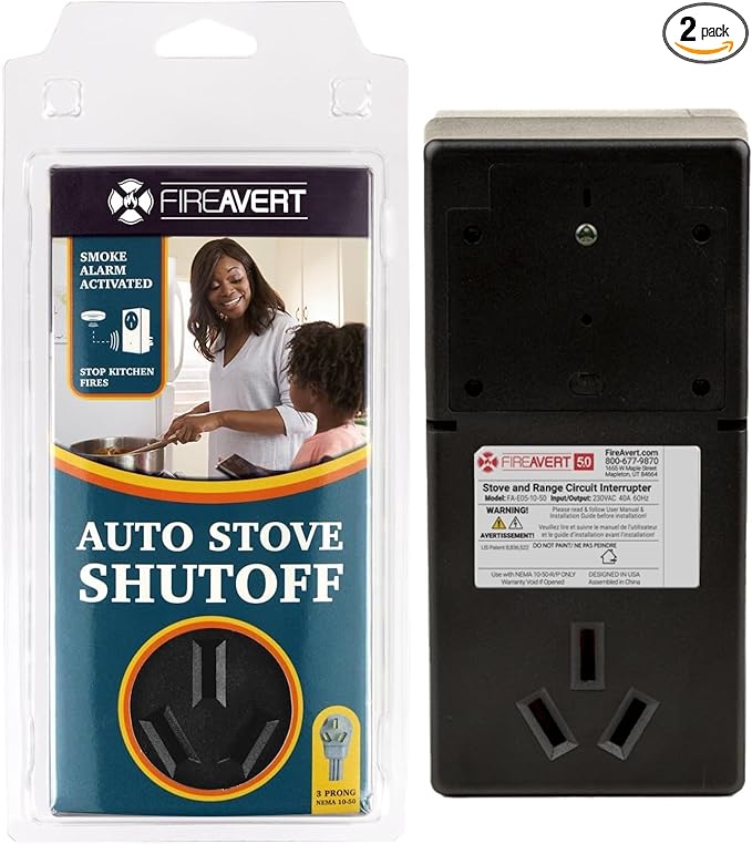 FireAvert - Electric Auto Stove Shut-Off Safety Device (3 or 4 Prong), Oven Monitoring Solution for Senior Citizen and Elderly Parents, As Seen On Shark Tank (3-Prong, 2 Pack)