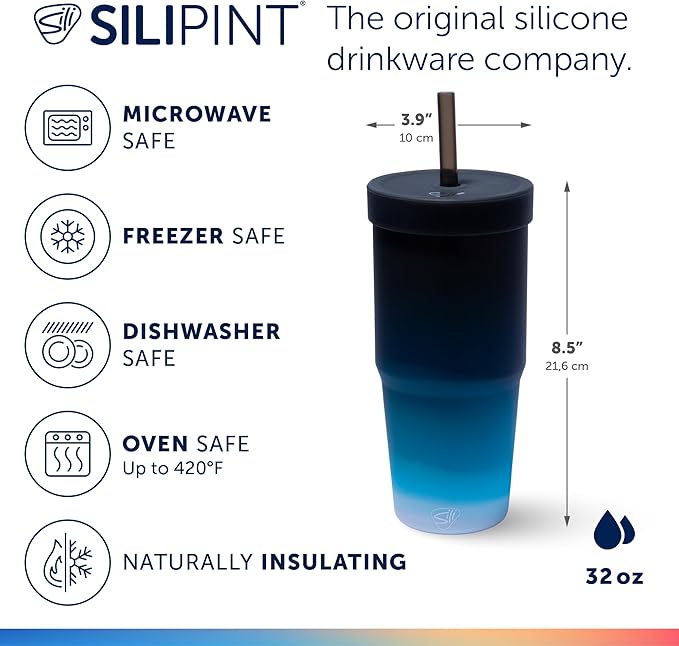 Silipint: 32oz Silicone STRAW TUMBLER, Unbreakable, Non-Toxic, Dishwasher Safe - Moon Beam Pack of 1