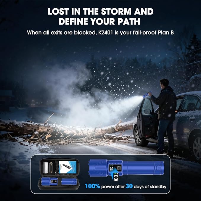 Rechargeable Tactical Flashlights 2000 High Lumens - 5000mAh Super Bright LED Powerful Flash Light, Waterproof Handheld USB C Flashlight for Home,Car,Camping,Emergencies,5 Modes,Zoomable (1, Blue)