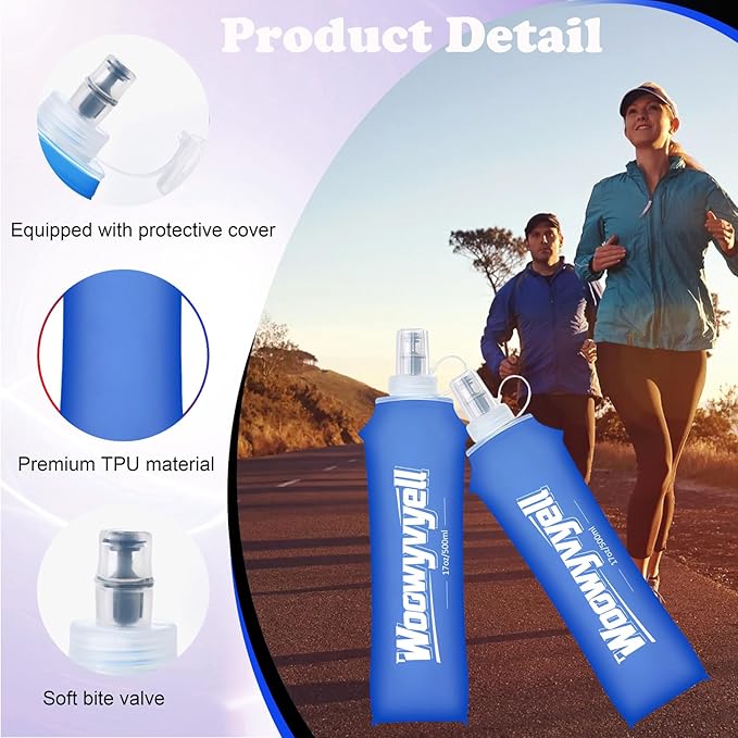 Running Vest Soft Flask, 2PCS BPA-Free 500ml Collapsible Water Bottle for Hydration Backpack, Collapsible Water Bottles for Marathon Hiking Cycling Climbing
