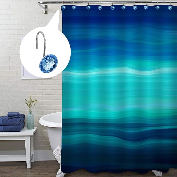 MitoVilla Blue Shower Curtain Hooks Rings, Metal Shower Hooks for Shower Curtain Liner, Blue Rust Proof Shower Rings for Curtain Accessories and Bathroom Shower Rod, 12 Pack Bathroom Set