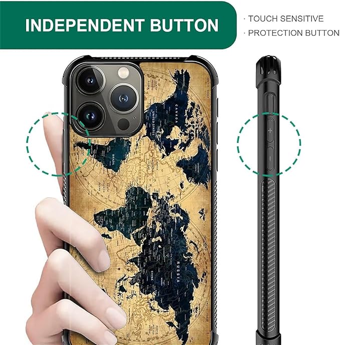for iPhone 16 Pro Max Case, Brown World Map Pattern Graphic Design Girl Boy Soft Silicone Hard Acrylic Shock Protection for iPhone 16 Pro Max