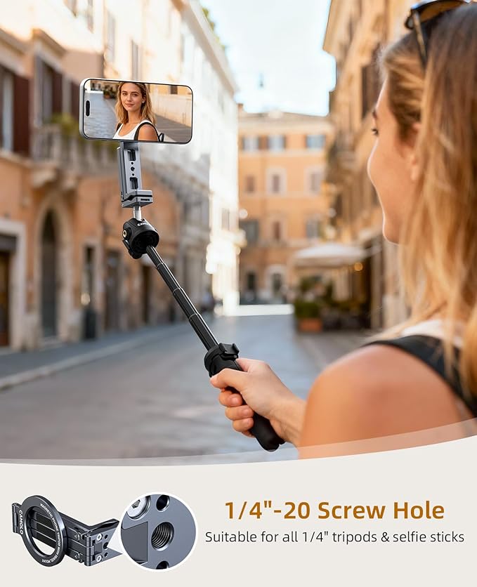 Magnetic Phone Tripod,360°Rotating Adjustable Travel Tripod Mount,Foldable Cell Phone Stand with Clip&1/4" Screw for iPhone 17/16/15/14/13/12 Pro Max&Magsafe Tripod,Fits Gym,Vlog,Travel,Kitchen