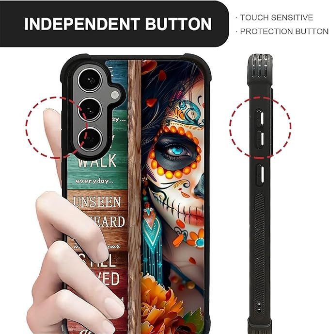 for Samsung Galaxy S24 S25 Plus Case, Sugar Skull Day of Death Halloween Pattern Graphic Design Girl Boy Soft Silicone Hard Acrylic Shock Protection for Samsung Galaxy S24 S25 Plus
