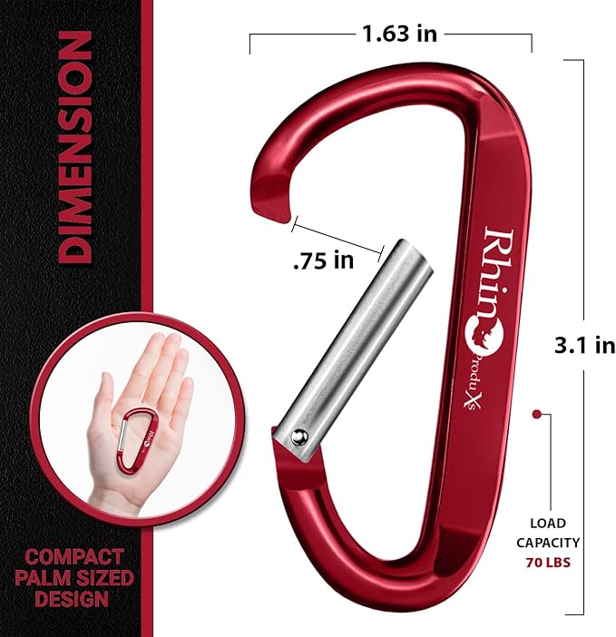 Rhino Produxs 8PCS of Lightweight Duty Snap Carabiner Clips, D Ring Shape Carabiner with 8PCS Keyring - Excellent for Outdoor, Camping, Hiking, Keychains, Water Bottle, Keychain Hook