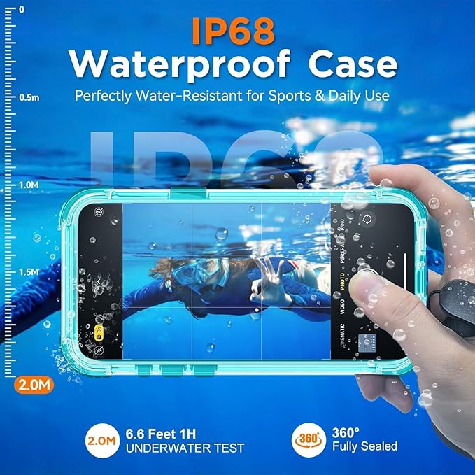 WIFORT for iPhone 15 Waterproof Case, [IP68 Underwater Dustproof][Built-in Screen][15FT Military Shockproof], 360 Full Body Sealed Protection Cover Magnetic Frosted Phone Case, 6.1" Teal