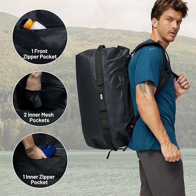 MIER Waterproof Duffel Bag Motorcycle Dry Bag Backpack Large Roll-Top Heavy Duty Dry Duffle Bags for Kayaking Camping Boating Gym Beach Cruise Ship, 60L/80L