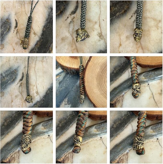 Handmade Lanyards with Brass Beads – Paracord 550 Survival Gear Leash for knives, Outdoor, and EDC Tools