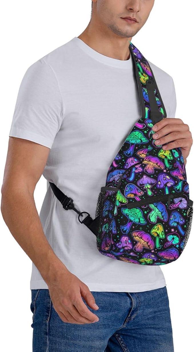 Bright Mushrooms Sling Bag For Women Men Mushroom Backpack Crossbody Shoulder Bag Sling Backpack Chest Bag Travel Hiking Casual Sport Daypack