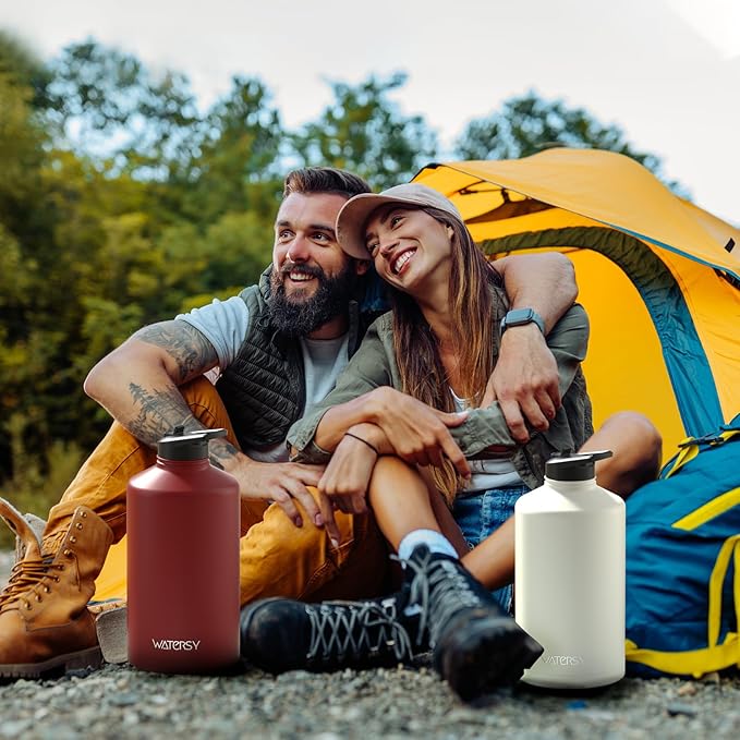 1 Gallon Water Bottle Insulated(Cold for 48 Hrs),BPA Free&Leak Proof,128oz Stainless Steel Water Jug,Large Water Bottle with Straw Spout Lids for Gym,Hiking,Camping&Travel,Red